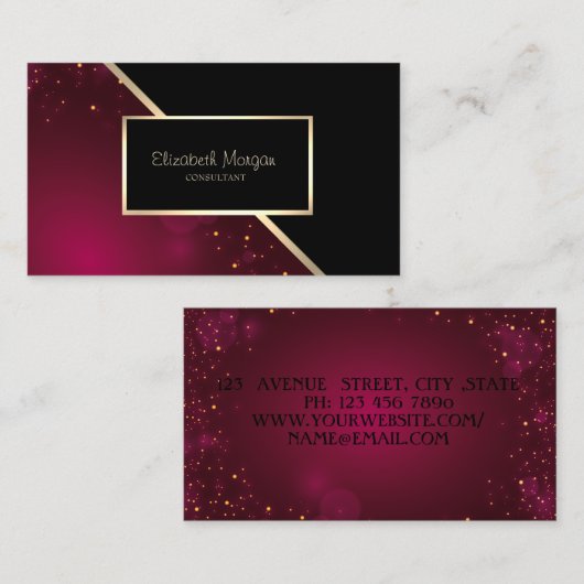 Modern Geometric, Elegant, Gold Lijst Red Visitekaartje (Voorkant / Achterkant)