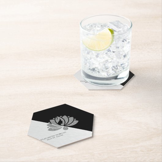 Modern Geometric, Elegant Silver Glitter Lotus Bus Kartonnen Onderzetters (Insitu)