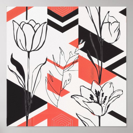 Modern Geometric Floral Contrast Poster (Voorkant)