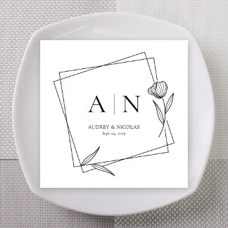 Modern Geometric Floral Monogram Wedding Napkins Servet