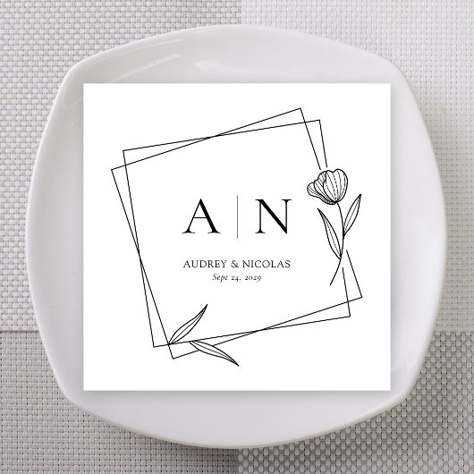 Modern Geometric Floral Monogram Wedding Napkins Servet