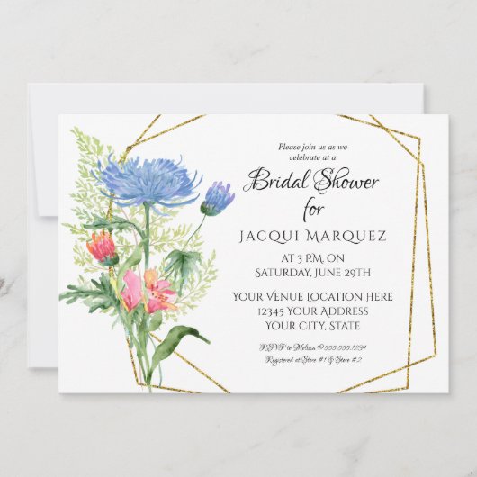 Modern geometric Floral roze n Blue Vrijgezellenfe Kaart (Voorkant)