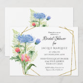 Modern geometric Floral roze n Blue Vrijgezellenfe Kaart (Voorkant / Achterkant)