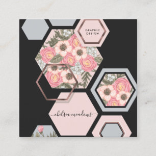 Modern Geometric Floral   Square Honey Comb Vierkante Visitekaartje