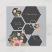 Modern Geometric Floral | Square Honey Comb Vierkante Visitekaartje (Voorkant)