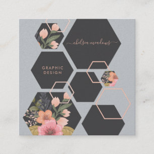 Modern Geometric Floral Square Honey Comb Vierkante Visitekaartje