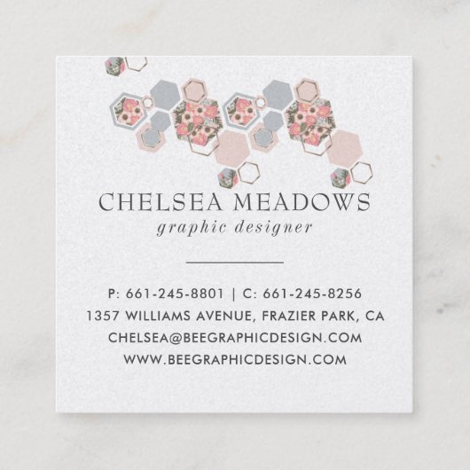 Modern Geometric Floral | Square Honey Comb Vierkante Visitekaartje (Achterkant)