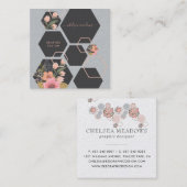 Modern Geometric Floral | Square Honey Comb Vierkante Visitekaartje (Voorkant / Achterkant)