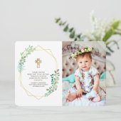 Modern Geometric Foliage Photo Baptisme Hartelijk  Bedankkaart (Staand voorkant)
