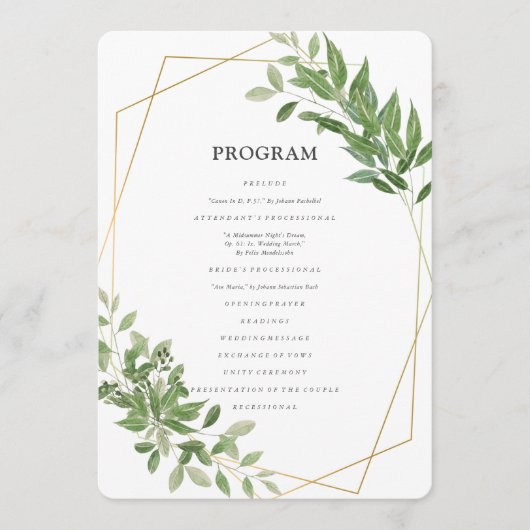 Modern Geometric Foliage Wedding Programmakaart (Voorkant)