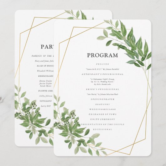 Modern Geometric Foliage Wedding Programmakaart (Voorkant / Achterkant)