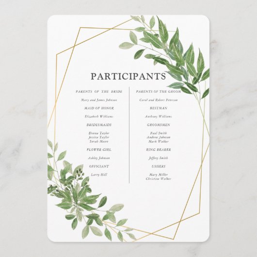 Modern Geometric Foliage Wedding Programmakaart (Achterkant)