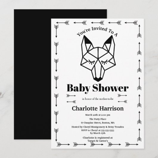 Modern Geometric Fox & Arrow Baby shower Kaart (Voorkant / Achterkant)