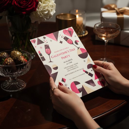 Modern Geometric Galentine's Invitation Kaart