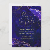 Modern Geometric Geode Blue Paars Roos Gold Agate Save The Date (Voorkant)