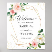 Modern Geometric Gold Blush Floral Wedding Sign Poster (Voorkant)