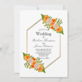 Modern Geometric Gold Blush Oranje Floral Wedding Kaart (Voorkant)