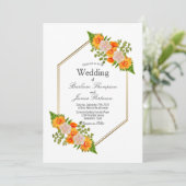 Modern Geometric Gold Blush Oranje Floral Wedding Kaart (Staand voorkant)
