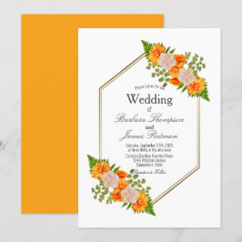 Modern Geometric Gold Blush Oranje Floral Wedding Kaart