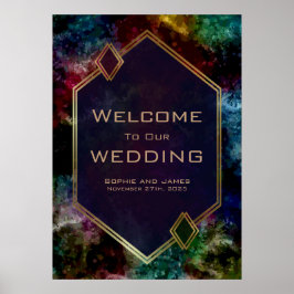 Modern Geometric Gold Border Weduwen Welkom Poster