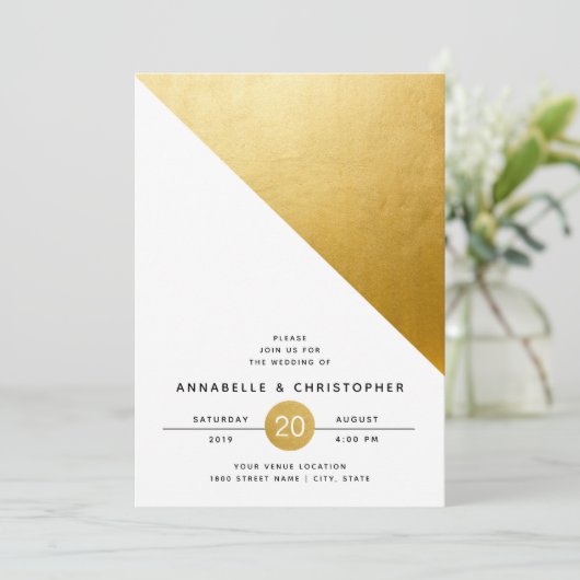 Modern Geometric Gold Foil Wedding Kaart (Staand voorkant)