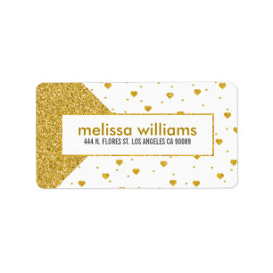 Modern Geometric Gold Glitter & Hearts Pattern Etiket