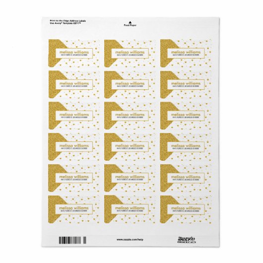 Modern Geometric Gold Glitter & Hearts Pattern Etiket (Full Sheet)