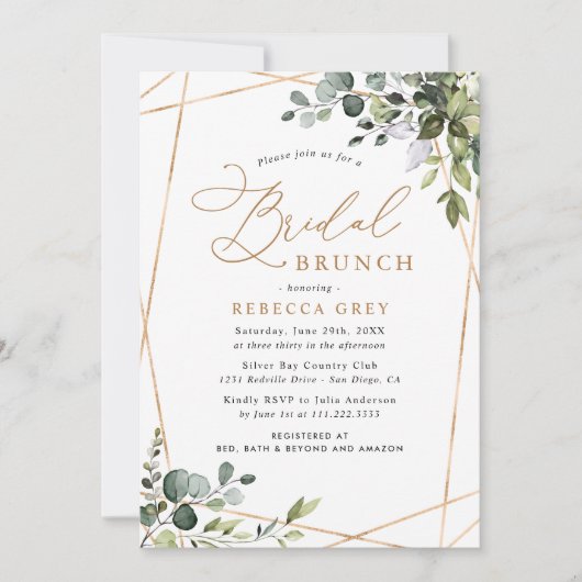 Modern Geometric Gold Greenery Bridal Brunch Kaart (Voorkant)