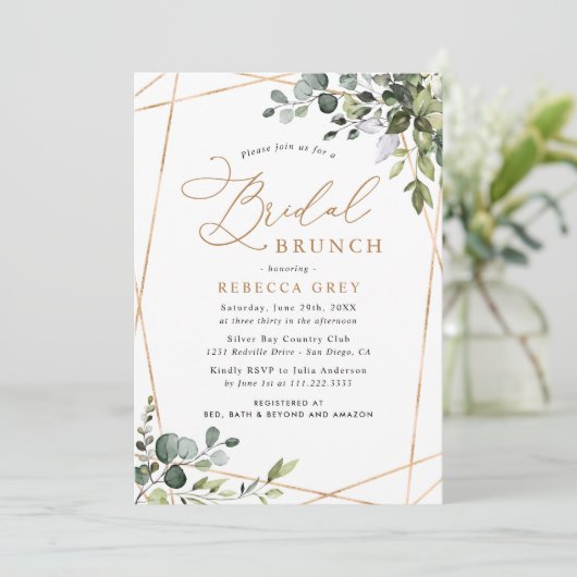 Modern Geometric Gold Greenery Bridal Brunch Kaart (Staand voorkant)