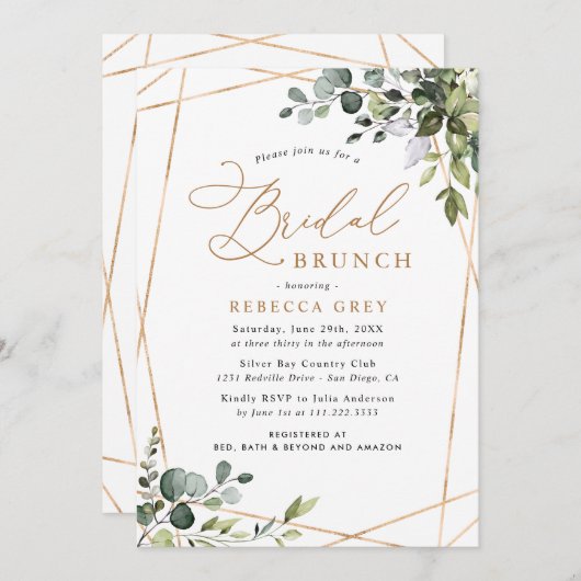 Modern Geometric Gold Greenery Bridal Brunch Kaart (Voorkant / Achterkant)