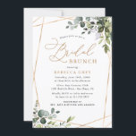 Modern Geometric Gold Greenery Bridal Brunch Kaart<br><div class="desc">Dit elegante Boho Greenery-collectie is voorzien van gemengde waterverf groene bladeren in combinatie met een klastige serif en een delicaat sans lettertype in zwart,  met een monogram op de achterkant. Overeenkomende objecten beschikbaar.</div>