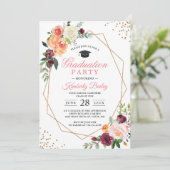 Modern Geometric Gold Lijst Chic Floral Afstuderen Kaart (Staand voorkant)