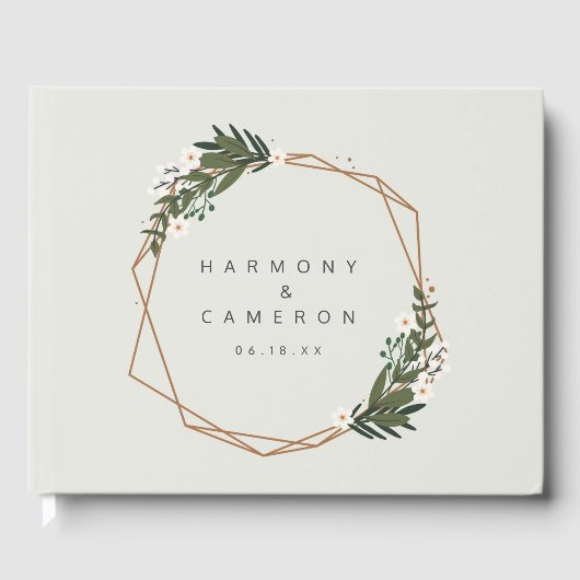 Modern Geometric Gold Lijst Greenery Wedding Gastenboek (Voorkant)