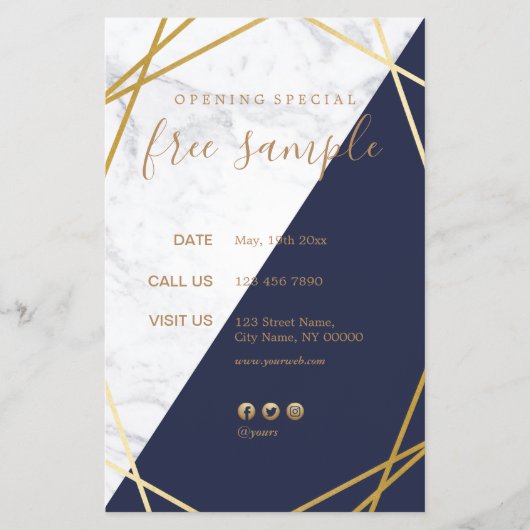 Modern Geometric Gold Marble Midnight Blue 5.5x8.5 Flyer (Voorkant)