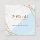 Modern Geometric Gold Marble Pastel Blue Coupon Vierkante Visitekaartje (Voorkant)