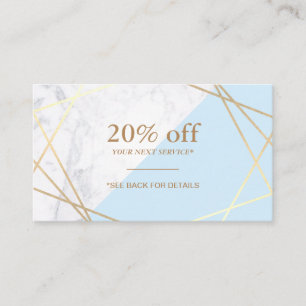 Modern Geometric Gold Marble Pastel Blue Coupon Visitekaartje