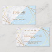 Modern Geometric Gold Marble Pastel Blue Coupon Visitekaartje (Voorkant / Achterkant)