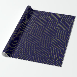 Modern Geometric Gold Squares Patroon op Navy Blue Cadeaupapier