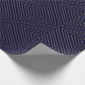 Modern Geometric Gold Squares Patroon op Navy Blue Cadeaupapier (Hoek)