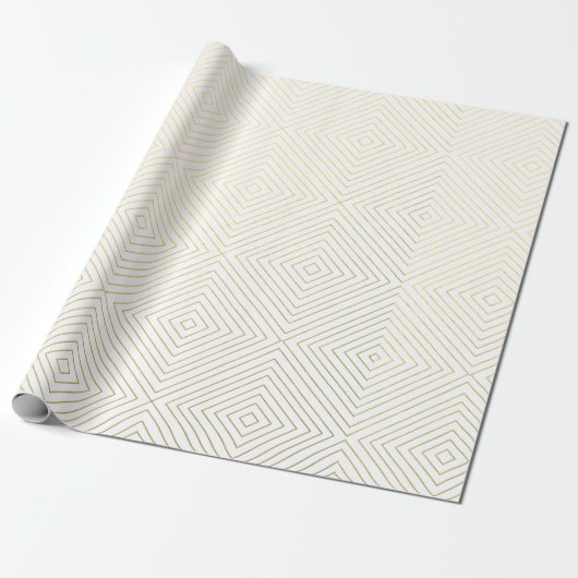 Modern Geometric Gold Squares Patroon op witte kol Cadeaupapier (Uitgerold)