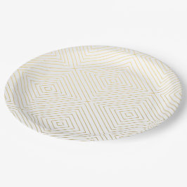 Modern Geometric Gold Squares Patroon op witte kol Papieren Bordje