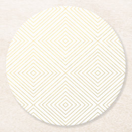 Modern Geometric Gold Squares Patroon op witte kol Ronde Kartonnen Onderzetter
