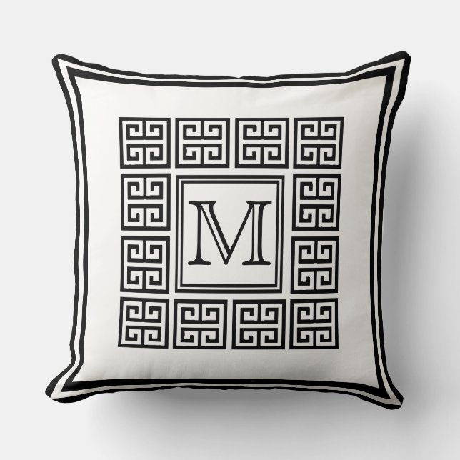 Modern Geometric Greek key Pattern Monogram Kussen (Voorkant)
