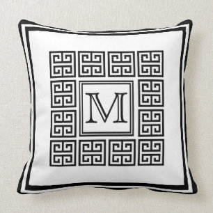 Modern Geometric Greek key Pattern Monogram Kussen