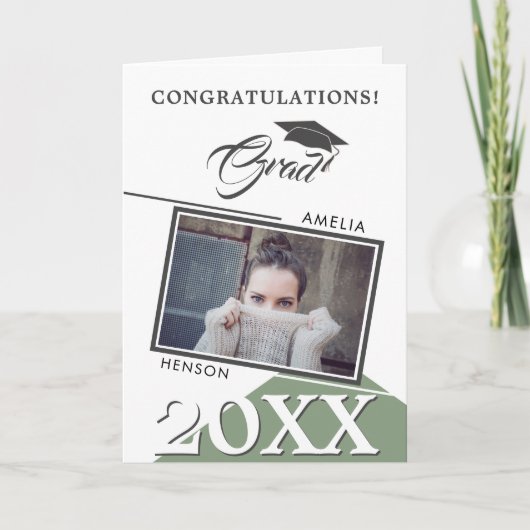 Modern Geometric Green Afstuderen Foto Afstuderen Kaart (Voorkant)