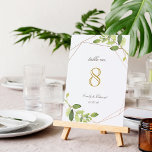 Modern Geometric Greenery Personalized Wedding Kaart<br><div class="desc">Aangepast ontworpen trouwlijstnummerkaarten met modern,  stijlvol,  geometrisch gouden lijst en een groen ontwerp voor de waterverf. Personaliseer je met bruid- en bruinnamen en trouwdatum. Ideaal voor tuinbruiloften. *Pas elke kaart afzonderlijk aan en voeg deze toe aan uw winkelwagentje.*</div>