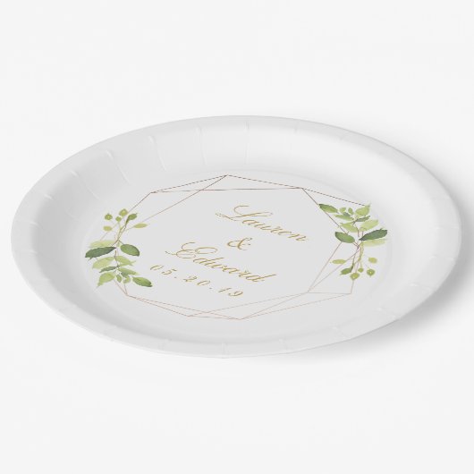 Modern Geometric Greenery Personalized Wedding Papieren Bordje (Gekanteld)