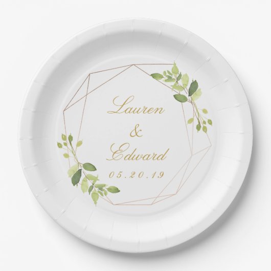 Modern Geometric Greenery Personalized Wedding Papieren Bordje (Voorkant)