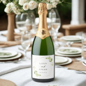 Modern Geometric Greenery Personalized Wedding Sparkling Wijnetiket