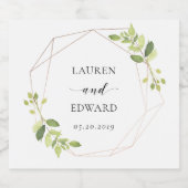 Modern Geometric Greenery Personalized Wedding Sparkling Wijnetiket (Enkel label)